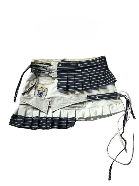 Nautical shredded pleated skirt