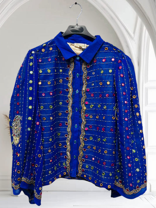 Indigo Mosaic Sari Shirt