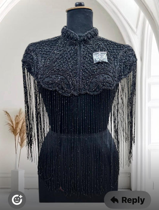 Noir Raven Jaal Fringe Cape