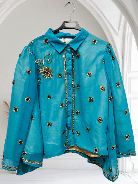 Teal Aura Sari Shirt