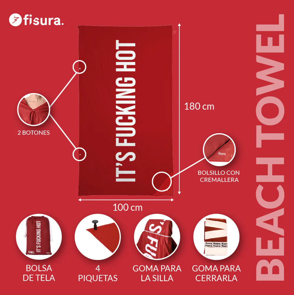 Beach towel "it's fucking hot" red