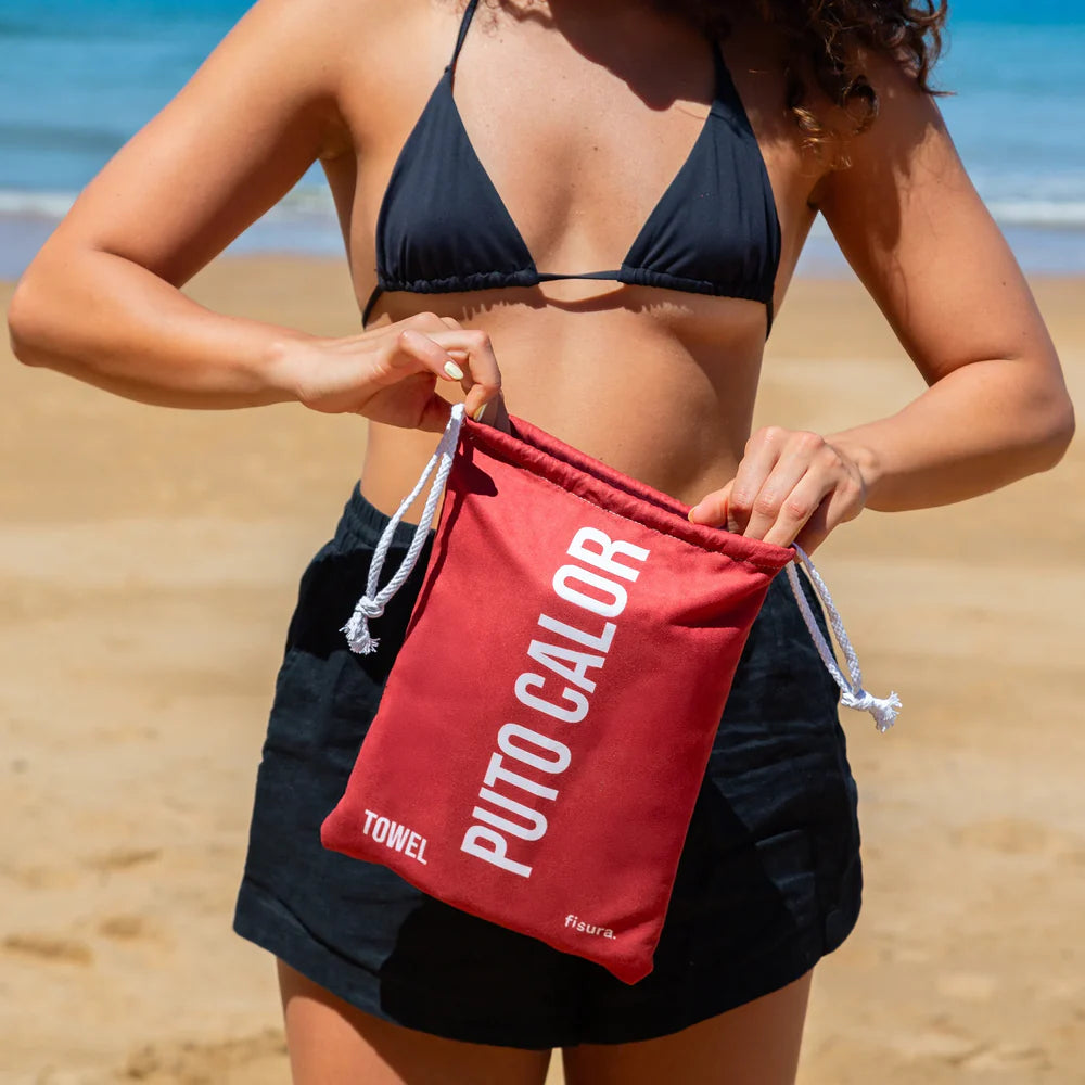 red "fucking heat" beach towel