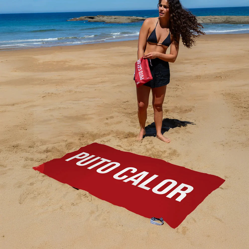 red "fucking heat" beach towel
