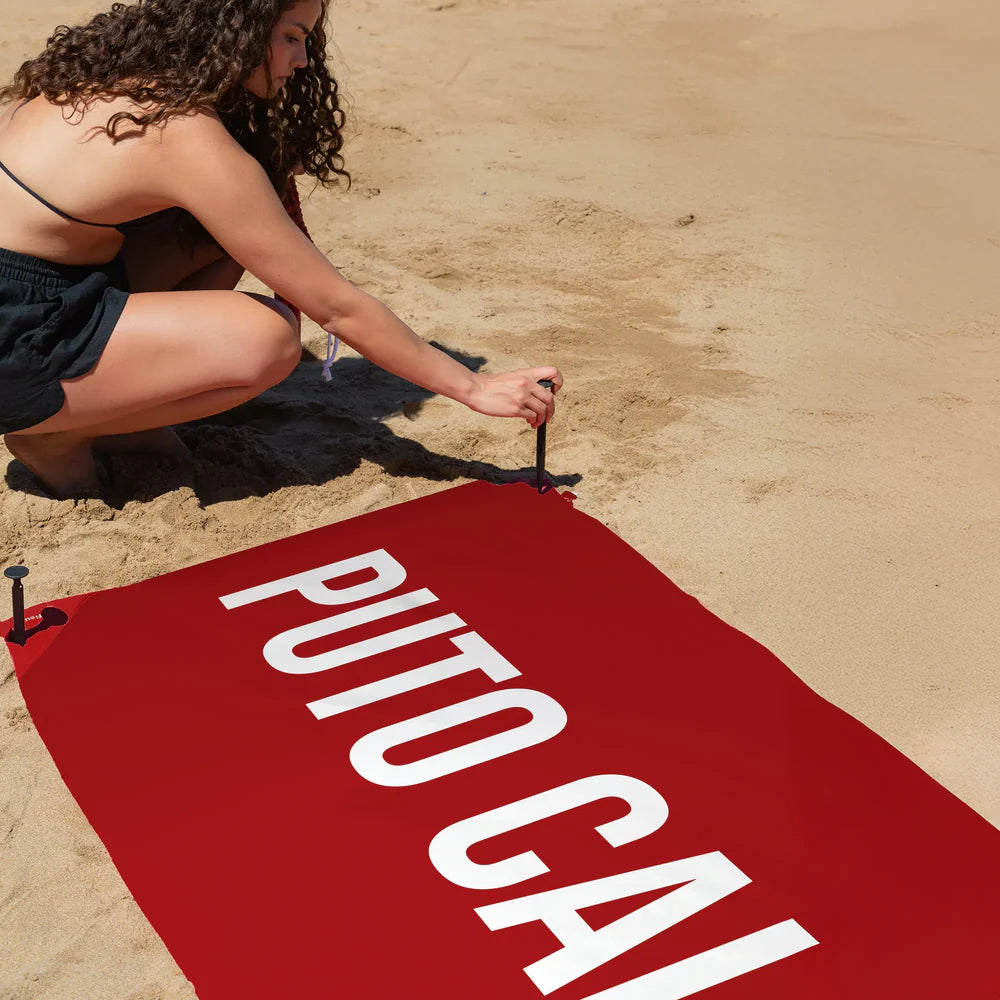 red "fucking heat" beach towel