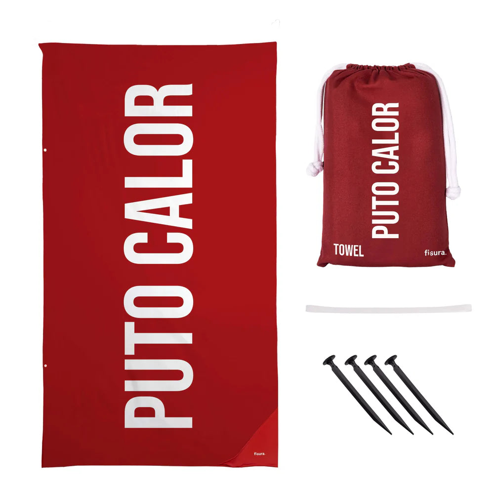 red "fucking heat" beach towel