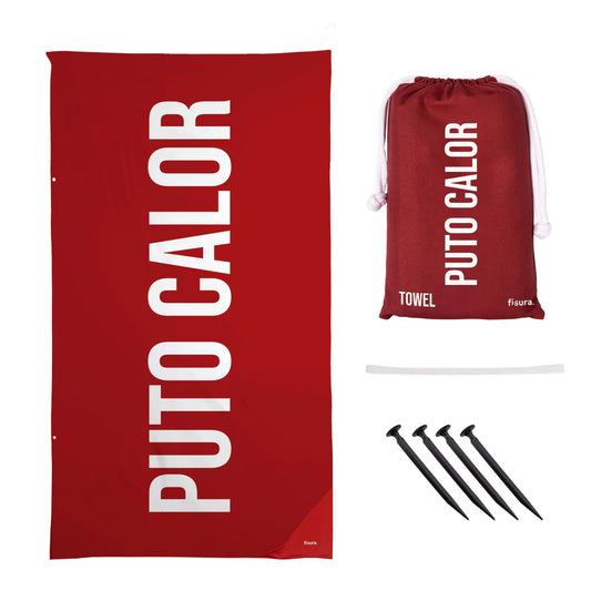 red "fucking heat" beach towel