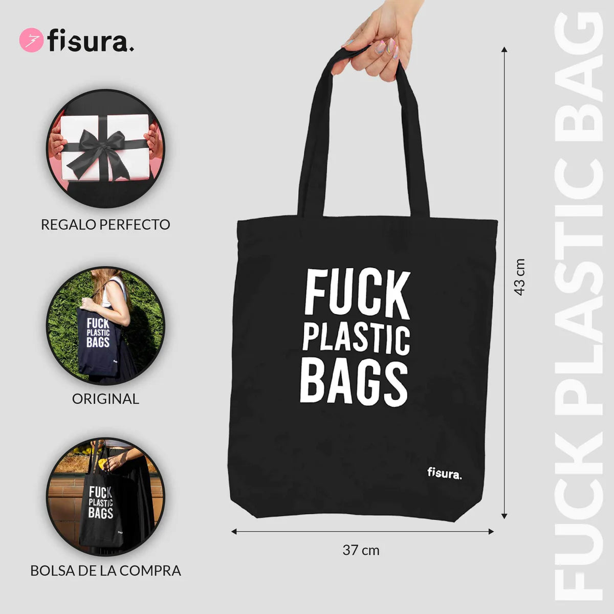 Black 'Fuck Plastic Bags' Tote Bag
