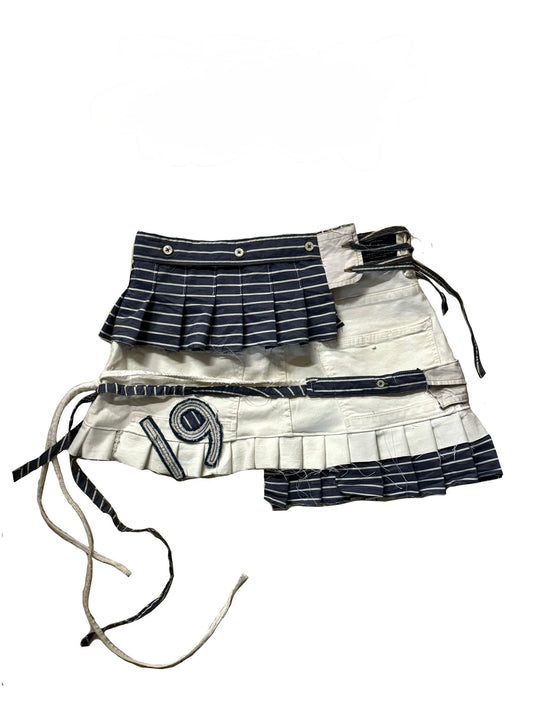 Nautical shredded pleated skirt