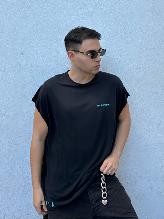 Oversized Sleeveless Bamboo Cotton T-Shirt – Black