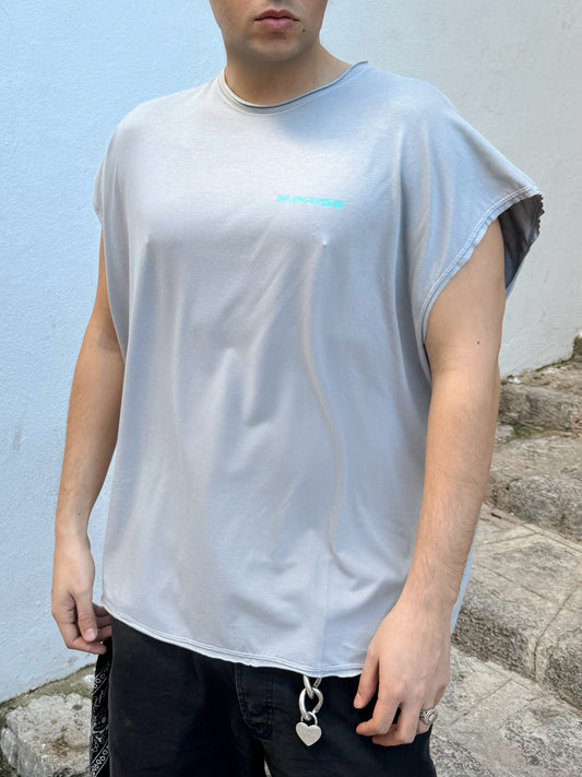 Sunrise Oversized Sleeveless Bamboo Cotton T-Shirt – Light Grey