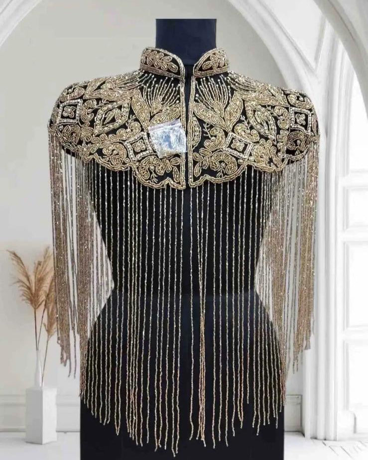 Antique Gold Glass Fringe Cape