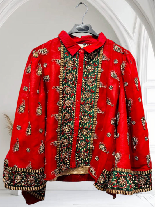 Crimson Mosaic Sari Shirt