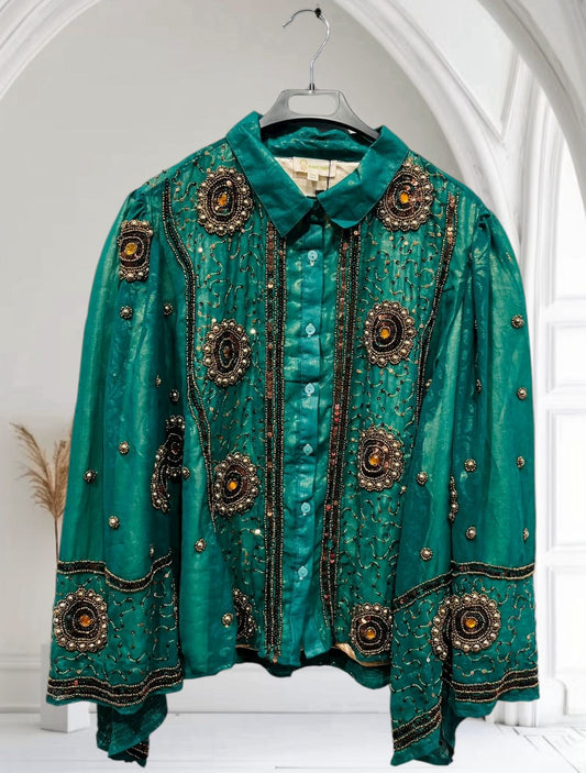 Royal Jade Peacock Sari Shirt